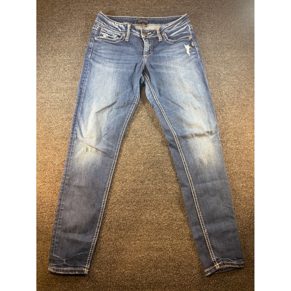 Silver Jeans Co Suki Skinny Distressed Medium Wash Denim Jeans W29 L29
